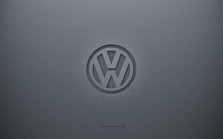 Volkswagen-logo, harmaa luova tausta, Volkswagenin tunnus, harmaa paperirakenne, Volkswagen, harmaa tausta, Volkswagenin 3d-logo