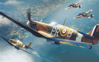 Supermarine Spitfire, caccia britannico, seconda guerra mondiale, Royal Air Force, aerei dipinti, aerei della seconda guerra mondiale