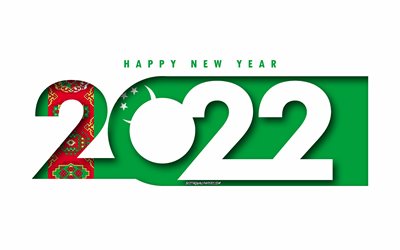 Bonne année 2022 Turkménistan, fond blanc, Turkménistan 2022, Turkménistan 2022 Nouvel An, 2022 concepts, Turkménistan, Drapeau du Turkménistan