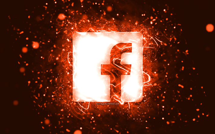 Facebook orange logotyp, 4k, orange neonljus, kreativ, orange abstrakt bakgrund, Facebook logo, socialt n&#228;tverk, Facebook