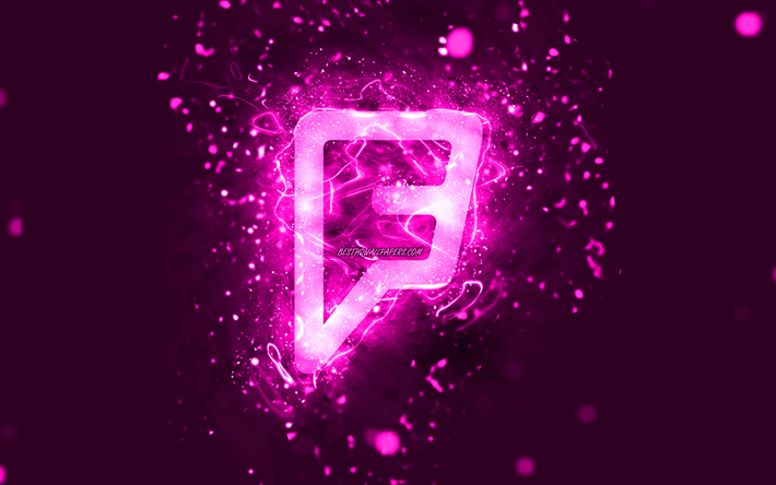 Foursquare purple logo, 4k, purple neon lights, creative, purple abstract background, Foursquare logo, social network, Foursquare