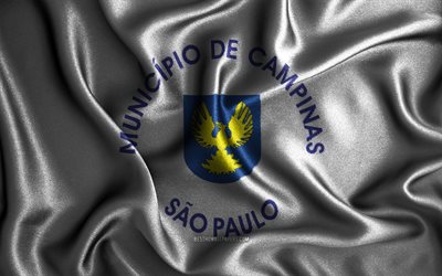 Bandeira de Campinas, 4k, bandeiras onduladas de seda, cidades brasileiras, Dia de Campinas, bandeiras de tecido, arte 3D, Campinas, cidades do Brasil, Bandeira de Campinas 3D