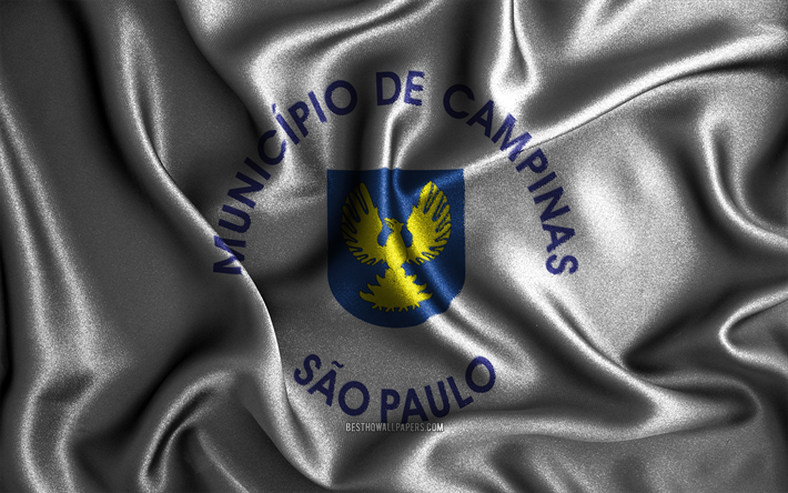 Campinas bayrağı, 4k, ipek dalgalı bayraklar, Brezilya şehirleri, Campinas G&#252;n&#252;, Campinas Bayrağı, kumaş bayraklar, 3D sanat, Campinas, Campinas 3D bayrağı