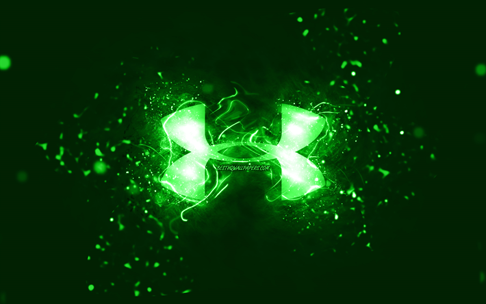 Under Armour logo verde, 4k, luci al neon verdi, creativo, sfondo astratto verde, logo Under Armour, marchi, Under Armour