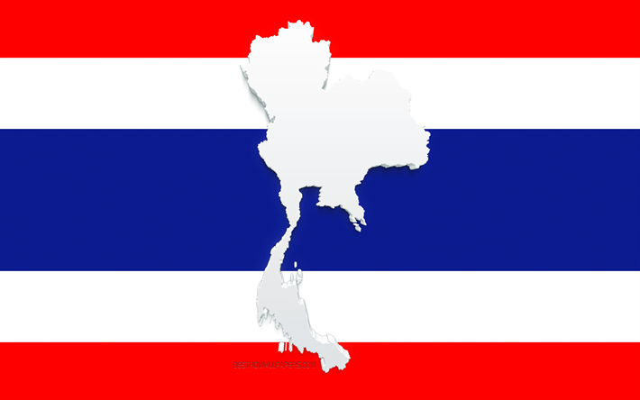 تايلاند صورة ظلية الخريطة, of Thailand, صورة ظلية على العلم, تايلاند, 3d، تايلاند، الخريطة، silhouette, علم تايلاند, تايلاند خريطة 3d