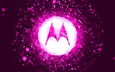Motorola purple logo, 4k, purple neon lights, creative, purple abstract background, Motorola logo, brands, Motorola