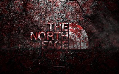 Logo The North Face, arte grunge, logo in pietra The North Face, trama in pietra rossa, The North Face, trama in pietra grunge, emblema The North Face, logo 3d The North Face