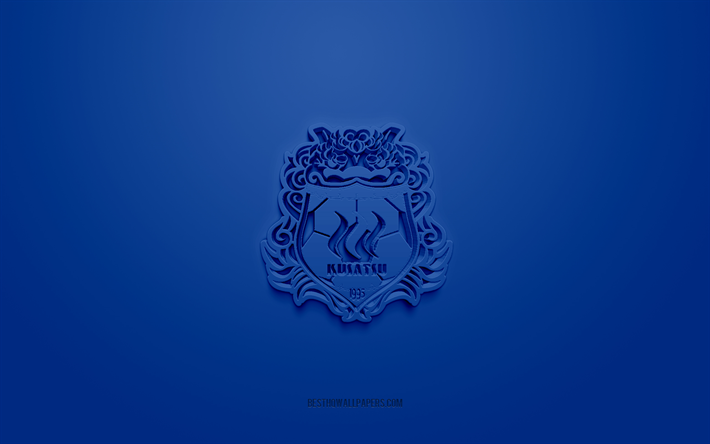 ThespaKusatsu Gunma, logo 3D cr&#233;atif, fond bleu, J2 League, embl&#232;me 3d, Japan Football Club, Maebashi, Japon, art 3d, football, ThespaKusatsu Gunma logo 3d