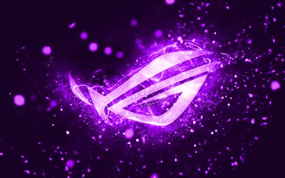 Rog violet logo, 4k, violet neon lights, Republic Of Gamers, creative, violet abstract background, Rog logo, Republic Of Gamers logo, Rog