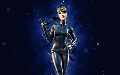 Goggles Up Catwoman, 4k, n&#233;ons bleus, Fortnite Battle Royale, personnages Fortnite, Goggles Up Catwoman Skin, Fortnite, Goggles Up Catwoman Fortnite