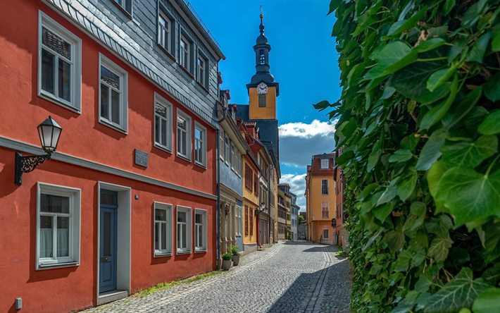 Rudolstadt, chapelle, rues, paysage urbain de Rudolstadt, &#233;t&#233;, villes allemandes, Thuringe, Allemagne