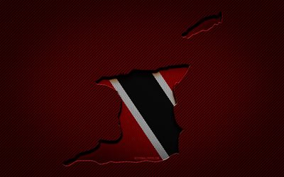 Trinidad and Tobago map, 4k, North American countries, Trinidad and Tobago flag, red carbon background, Trinidad and Tobago map silhouette, North America, Trinidad and Tobago, flag of Trinidad and Tobago