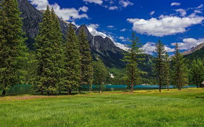 Anterselvasj&#246;n, bergssj&#246;, sommar, Alperna, bergslandskap, Lago di Anterselva, berg, Sydtyrolen, Italien