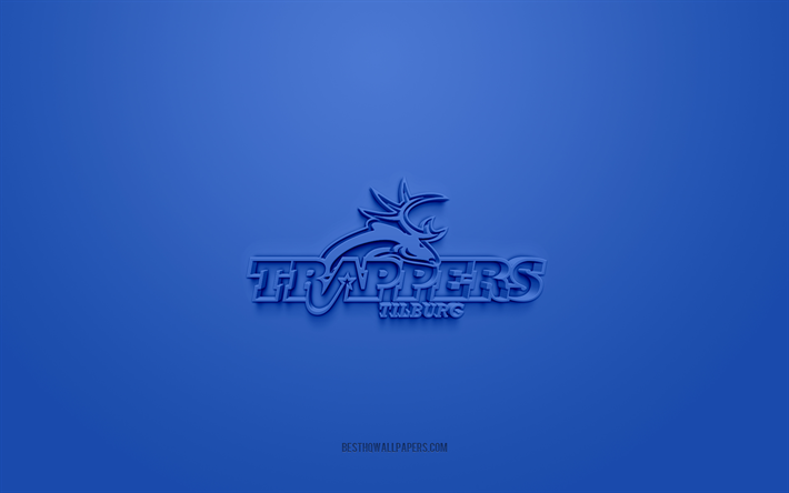 Tilburg Trappers, creative 3D logo, blue background, BeNe League, 3d emblem, Dutch hockey Club, Netherlands, 3d art, hockey, Tilburg Trappers 3d logo