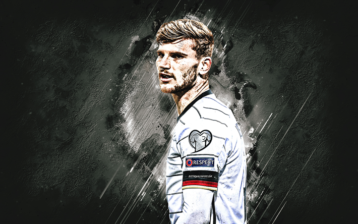 Timo Werner, Germany national football team, German football player, portrait, gray stone background, football, Germany