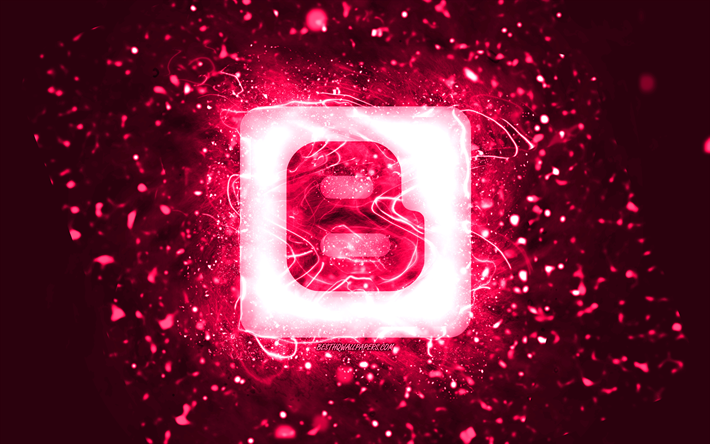 Blogger logo rosa, 4k, luces de ne&#243;n rosa, creativo, fondo abstracto rosa, logo de Blogger, red social, Blogger