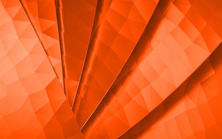 4k, orange abstract background, orange polygon background, orange abstraction, orange lines background, creative orange background