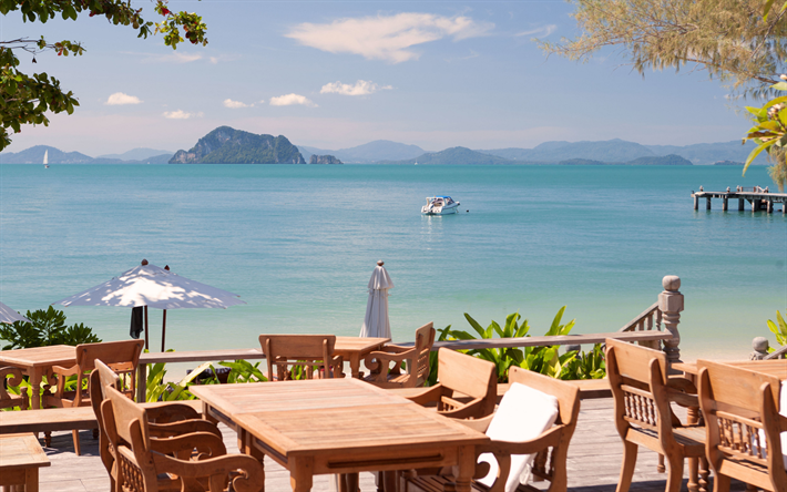 Yao-Yai Beach, oc&#233;ano, isla tropical, paisaje marino, yate en el mar, verano, turismo, viajes, Tailandia