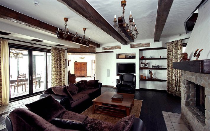 Country house, villa, chalet style, fireplace