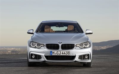 BMW 4-series, 2016, silver BMW, front view, headlights BMW