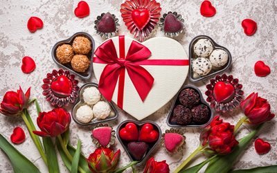 La saint valentin, des cadeaux, des chocolats, de coeur rouge
