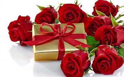red roses bouquet of roses, Valentines Day, gift box