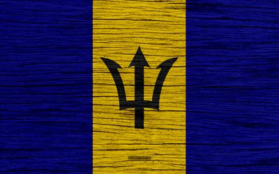Flagga av Barbados, 4k, Nordamerika, tr&#228;-struktur, nationella symboler, Barbados flagga, konst, Barbados