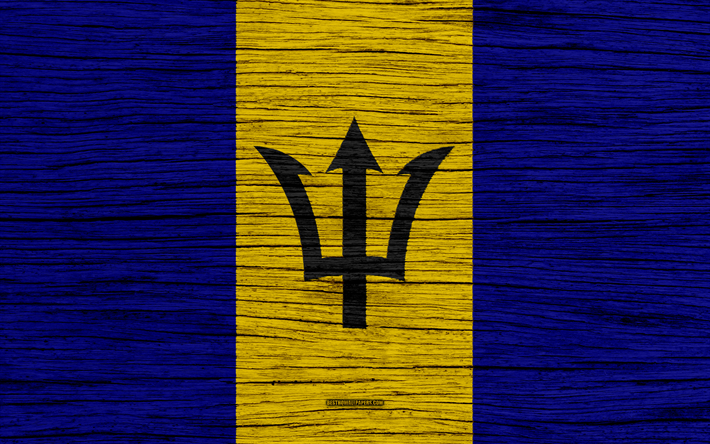 Flag of Barbados, 4k, North America, wooden texture, national symbols, Barbados flag, art, Barbados