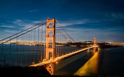 ゴールデンゲートブリッジ, nightscapes, サンフランシスコ, 米国, 米