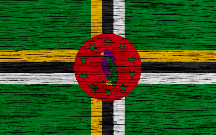 علم دومينيكا, 4k, أمريكا الشمالية, نسيج خشبي, الدومينيكية العلم, الرموز الوطنية, دومينيكا العلم, الفن, الأحد