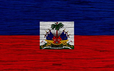 フラグのハイチ, 4k, 北米, 木肌, 歩行のフラグ, 国立記号, ハイチのフラグ, 美術, ハイチ