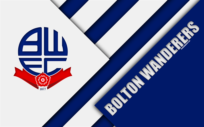 bolton wanderers fc-logo, blau wei&#223;, abstraktion, material design, english football club, birmingham, england, fu&#223;ball, efl-meisterschaft