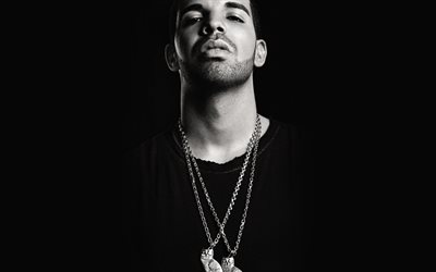 Drake, 4k, monocromatico, canadese rapper, cantante, Aubrey Drake Graham