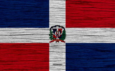 علم جمهورية الدومينيكان, 4k, أمريكا الشمالية, نسيج خشبي, الرموز الوطنية, جمهورية الدومينيكان العلم, الفن, جمهورية الدومينيكان