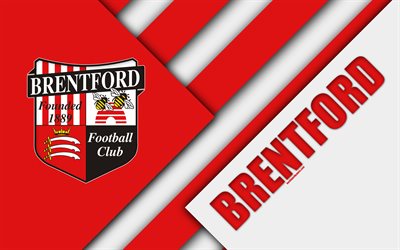 brentford fc -, logo -, rot-wei&#223;en abstraktion, material design, english football club, hounslow, england, fu&#223;ball, efl-meisterschaft