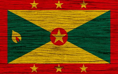 Grenada bayrağı, 4k, Kuzey Amerika, ahşap doku, ulusal semboller, sanat, Grenada