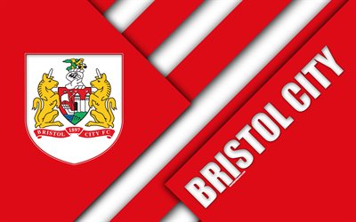 Bristol City FC, logo, 4k, vermelho abstra&#231;&#227;o, design de material, Clube de futebol ingl&#234;s, Bristol, Inglaterra, Reino UNIDO, futebol, EFL Campeonato