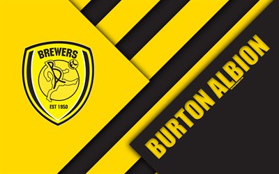 Burton Albion FC, logo, 4k, amarelo preto abstra&#231;&#227;o, design de material, Clube de futebol ingl&#234;s, Burton-upon-Trent, Inglaterra, Reino UNIDO, futebol, EFL Campeonato