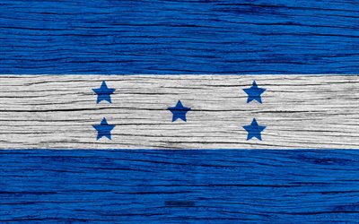 Bandeira de Honduras, 4k, Am&#233;rica Do Norte, textura de madeira, Bandeira de honduras, s&#237;mbolos nacionais, Honduras bandeira, arte, Honduras