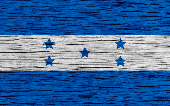 Lippu Honduras, 4k, Pohjois-Amerikassa, puinen rakenne, Hondurasin lippu, kansalliset symbolit, art, Honduras