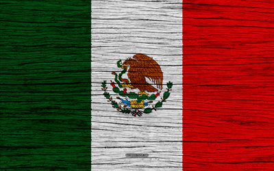 Meksika bayrağı, 4k, Kuzey Amerika, ahşap doku, ulusal semboller, sanat, Meksika