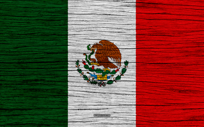 フラグメキシコ, 4k, 北米, 木肌, メキシコの国旗, 国立記号, 美術, メキシコ