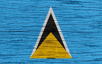 Saint Lucia bayrağı, 4k, Kuzey Amerika, ahşap doku, ulusal semboller, sanat, Saint Lucia