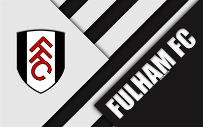 Fulham FC, لندن, شعار, 4k, أبيض أسود التجريد, تصميم المواد, الإنجليزية لكرة القدم, إنجلترا, المملكة المتحدة, كرة القدم, EFL البطولة
