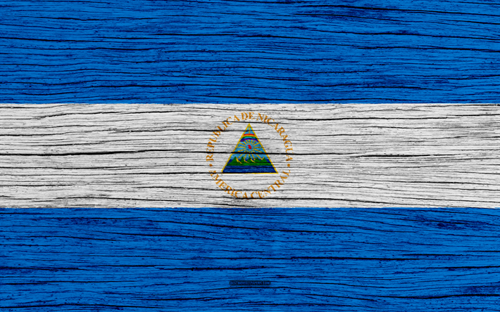 علم نيكاراغوا, 4k, أمريكا الشمالية, نسيج خشبي, نيكاراغوا العلم, الرموز الوطنية, الفن, نيكاراغوا