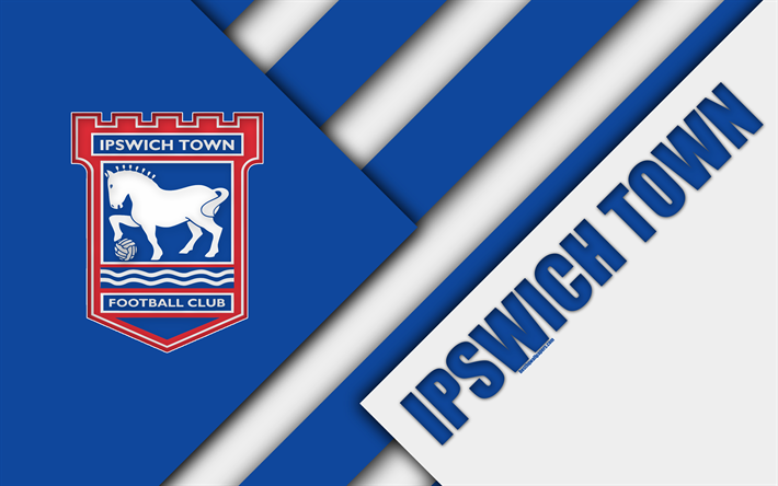 O Ipswich Town FC, logo, 4k, azul branco abstra&#231;&#227;o, design de material, Clube de futebol ingl&#234;s, Ipswich, Inglaterra, Reino UNIDO, futebol, EFL Campeonato