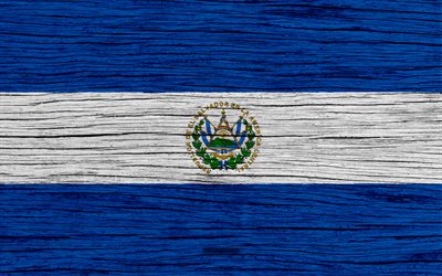 Salvador bayrağı, 4k, Kuzey Amerika, ahşap doku, Salvadorlu bayrak, ulusal semboller, sanat, Salvador
