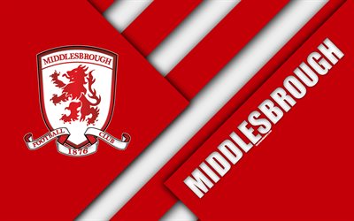 Middlesbrough FC, logotyp, 4k, r&#246;d abstraktion, material och design, Engelska football club, Middlesbrough, England, STORBRITANNIEN, fotboll, EFL Championship