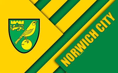Il Norwich City FC, logo, 4k, giallo, verde, astrazione, il design dei materiali, il club di calcio inglese, Norwich, Inghilterra, regno UNITO, calcio, Campionato EFL
