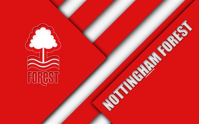 Nottingham Forest FC, logo, 4k, kırmızı soyutlama, malzeme tasarımı, İngiliz Futbol Kul&#252;b&#252;, Nottingham, İngiltere, İNGİLTERE, Futbol, Şampiyonası HAZIRLIK